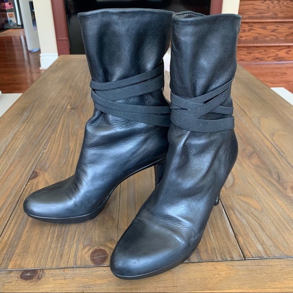 SOLD Stuart Weitzman | Black Leather Elastic-Strap Boot - Picture 3 of 15